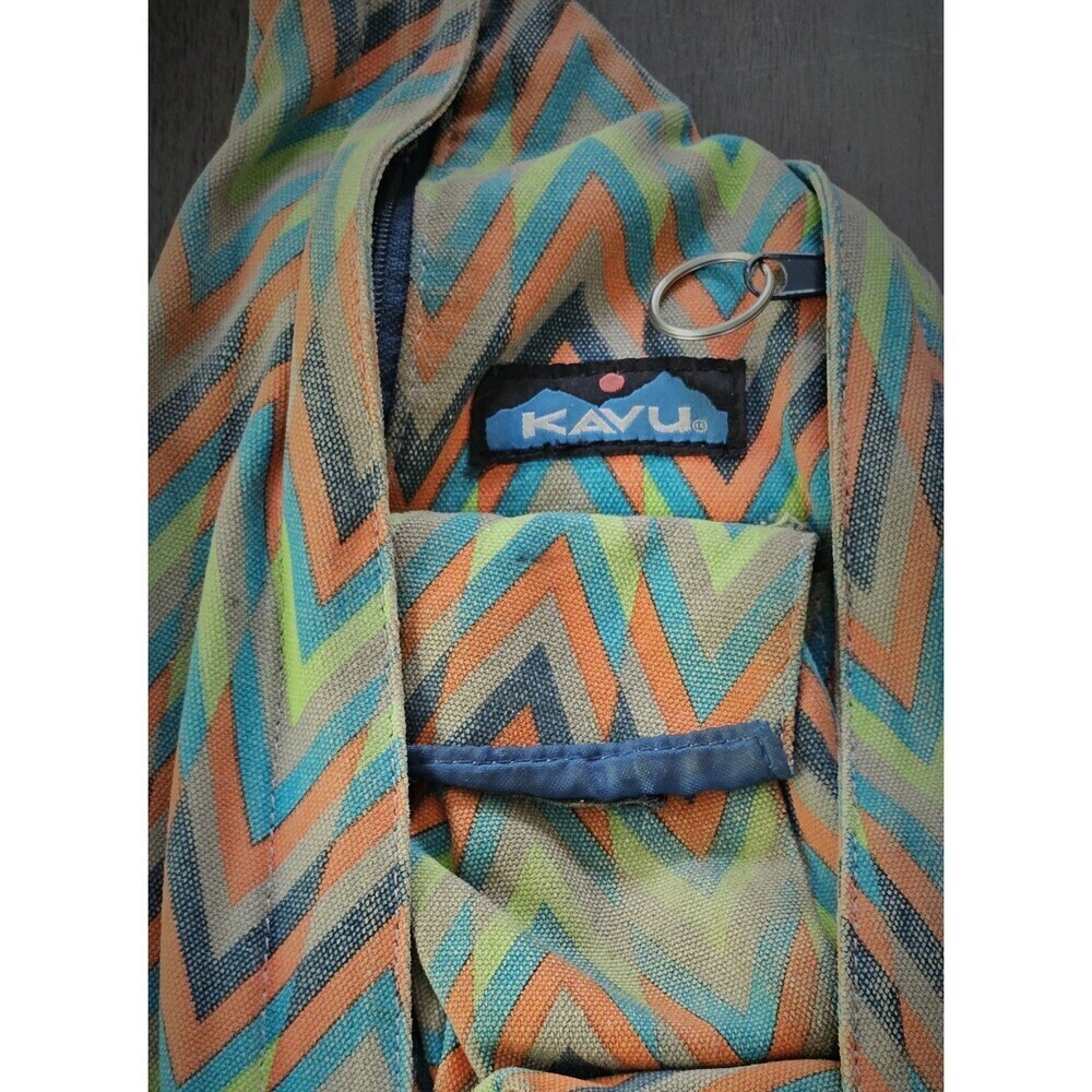 Kavu Rope Sling Bag Orange Geometric Chevron Aztec Canvas Shoulder Backpack - Picture 4 of 11